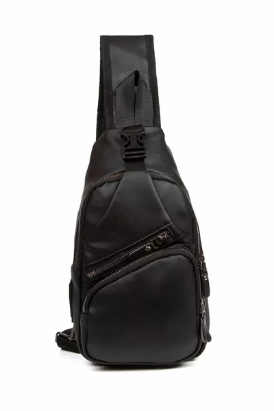 غسل حقيبة الصدر الجلدية بذراع واحدة عبر حقيبة الجسم الأسود مع سماعات الأذن ومنفذ الشحن