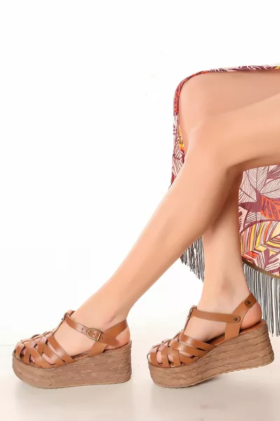  صنادل نسائية جلد طبيعي بكعب مبطن أسود تان