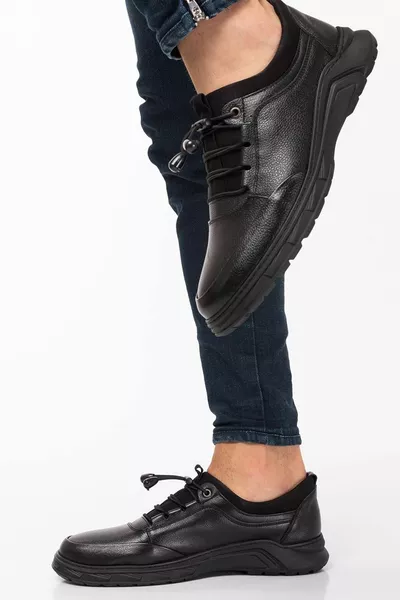 Black - Genuine Leather Men's Sneaker Leather Shoes