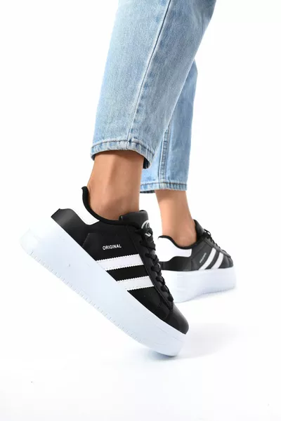 Черно-бели дамски ежедневни кецове с висока подметка