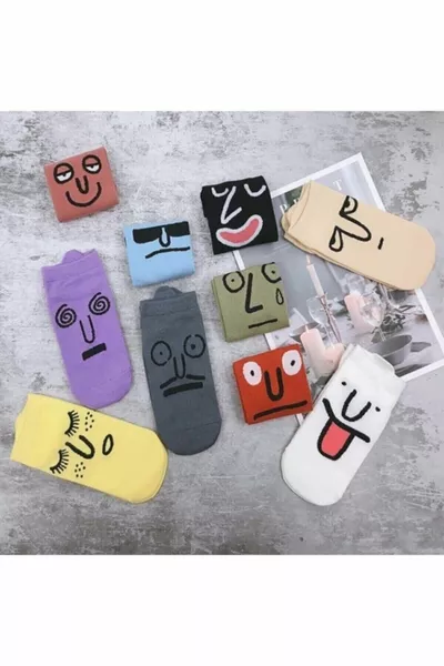 Women's Colorful Funny Faces Booty Socks Set 7 Pairs