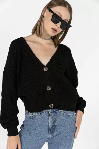 Gebreid vest met V-hals en knopen voor dames -