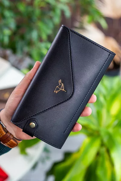 Envelope Phone And Coin Compartment Envelope Model Black Women's Wallet