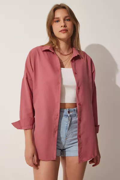 Damen Dark Dried Rose Oversize Langes Basic-Shirt 