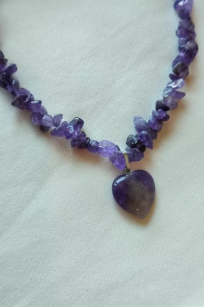 Certified Dark Amethyst Heart Kırıktaş Natural Stone Necklace