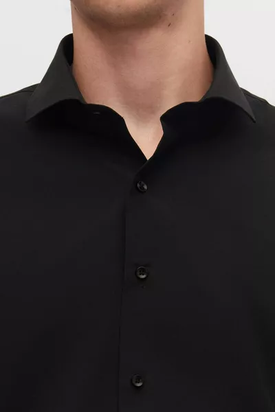 Вталена черна италианска яка Тънка кройка Класически държач за вратовръзка Дълъг ръкав Лесно гладене Дишащ