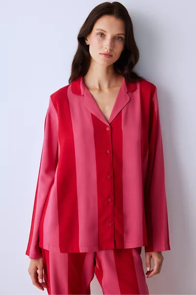 بالنسبة لك مخطط أحمر زر قميص السراويل بيجامة مجموعة