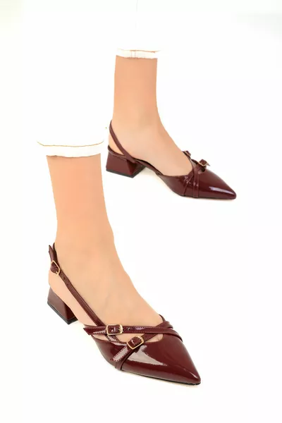 بورجوندي براءات الاختراع الجلود النسائية الكلاسيكية الكعب 