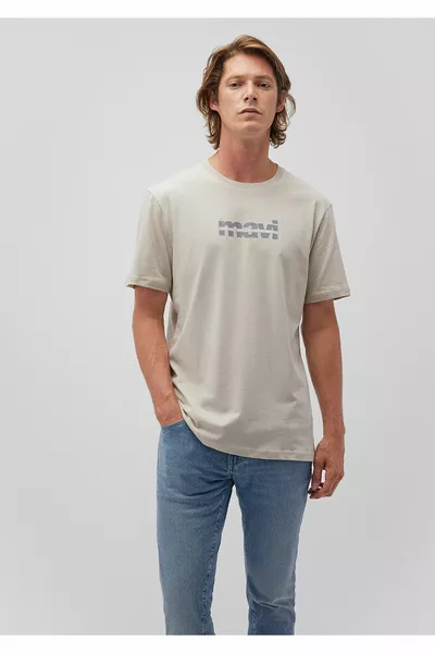 شعار مطبوع رمادي تي شيرت عادي صالح / عادي قص 