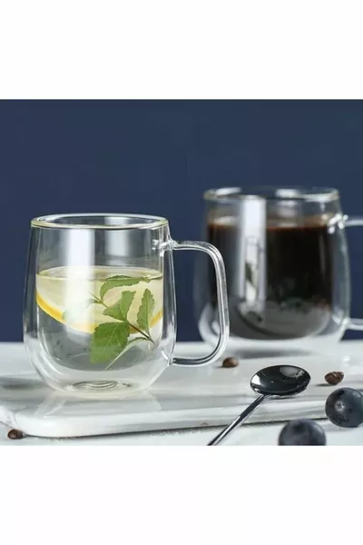 Double Glazed Double Wall Glass Mug  ml Home Office Cup Double Layer Heat Insulated Glass Cup With Handle
