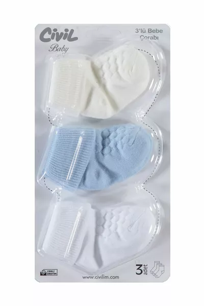 Baby Boy 3 Socks Set 0-6 Months Blue