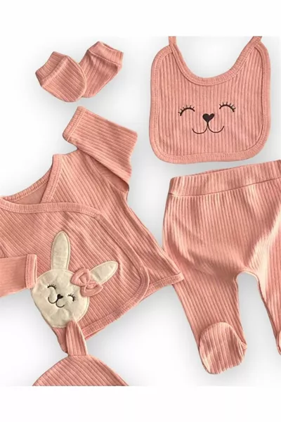 Cheerful Babies Ребристая ткань Лосось 5 предметов Набор для выхода из больницы