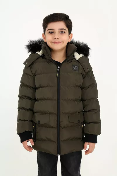 Мъжка каки подвижна качулка Водоустойчиво и ветроустойчиво детско палто и палто с козина отвътре