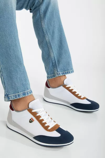 الرجال الأبيض الأزرق الداكن الدانتيل المتابعة عارضة عارضة خفيفة الوزن لينة وحيد شبكة أحذية رياضية