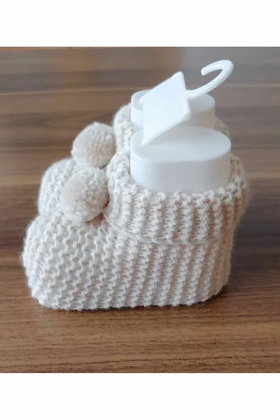 Knitted Baby Booties with Pompoms % Cotton