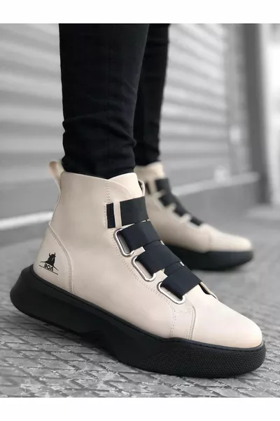  Crèmekleurige sportlaarzen met hoge zool en bandjes voor heren