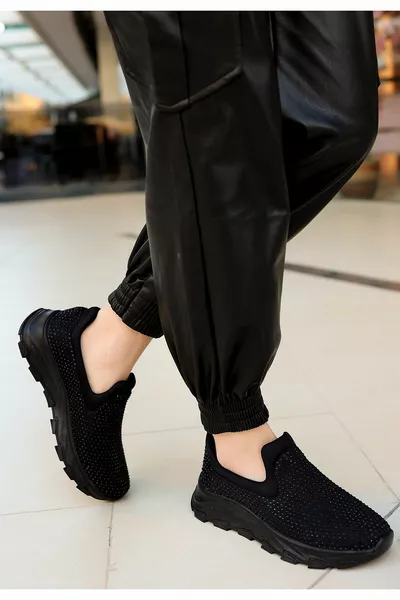 Alya Black Stretch Black Soled Sneakers