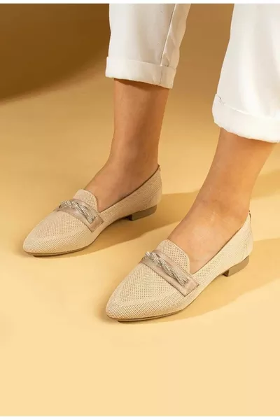Feles Stone Knitting Detaillierte Strickwaren Ballerinas für Damen TEN