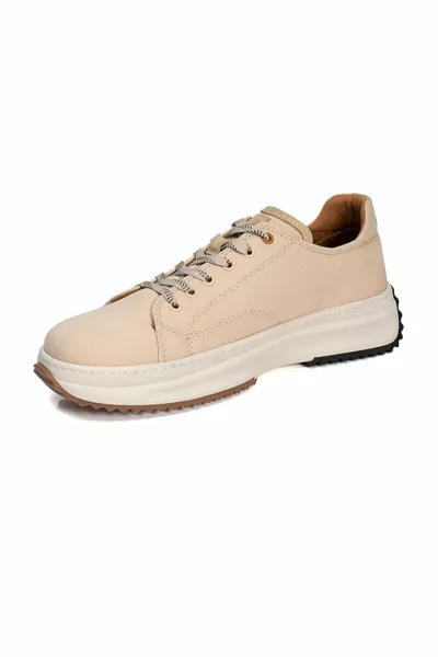 أحذية رياضية جلدية طبيعية باللون البيج للرجال 