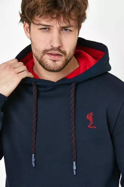 الرجال هيكل عظمي مطرزة 3 الموضوع قميص من النوع الثقيل الأزرق الداكن