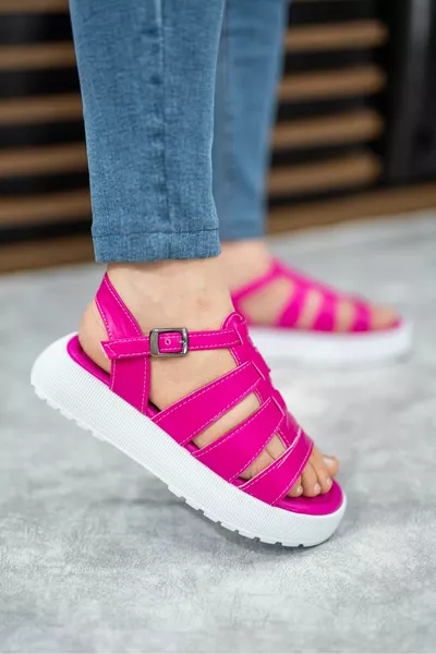 المرأة فوشيا حزام مفصلة عالية النعل عارضة الصنادل 