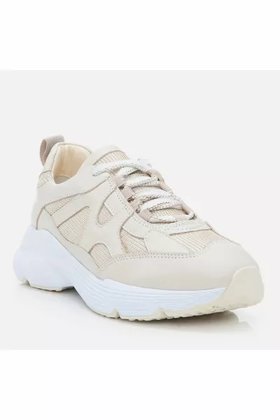 جلد طبيعي بيج أحذية رياضية نسائية