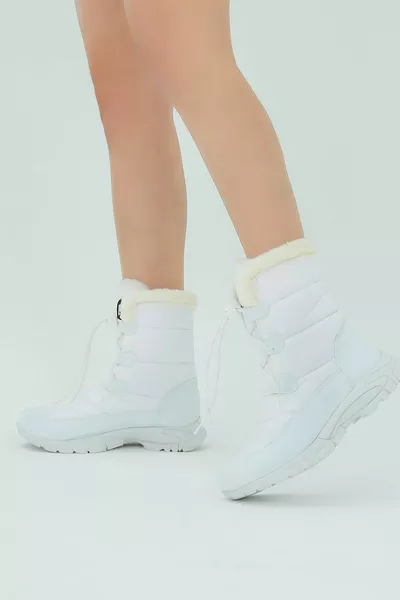 Women's White Waterproof Fur Snow Boots