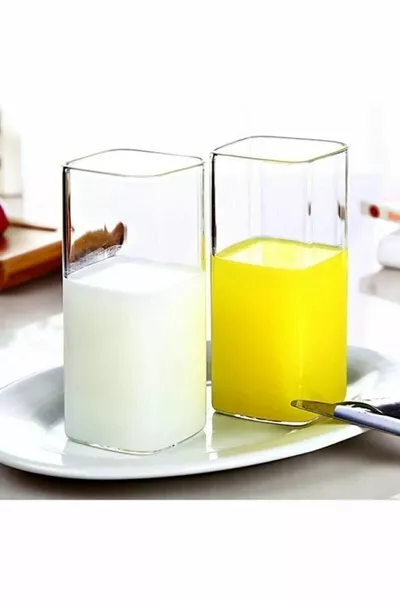 2 Pieces Square Glass Cups ml Trend Soft Drink Cups