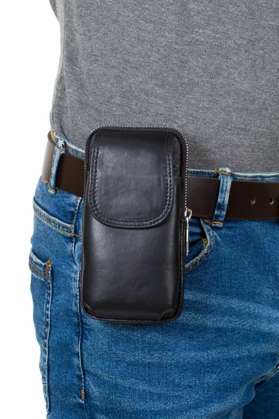 Compartiment pour téléphone en cuir véritable pour homme, sac à bandoulière et couvercle magnétique de ceinture. Couleur : Noir