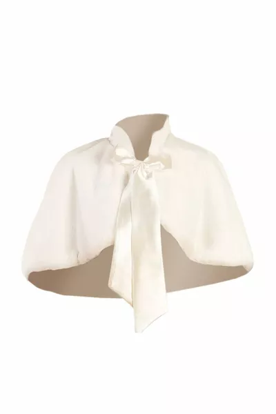 Bolero da sposa in morbida pelliccia testurizzata Etol bianco sporco con fiocco lungo