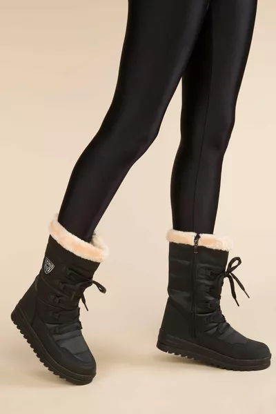 Women's Black Thermal Wool Snow Boots