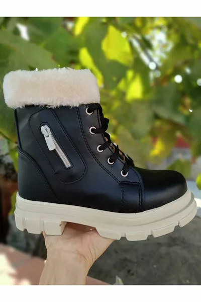 أطفال الجلد الفراء مفصلة عدم الانزلاق وحيد أحذية خفيفة الوزن مع الأربطة وسحاب