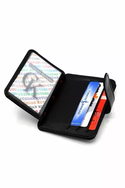 Porte-cartes unisexe en cuir véritable noir