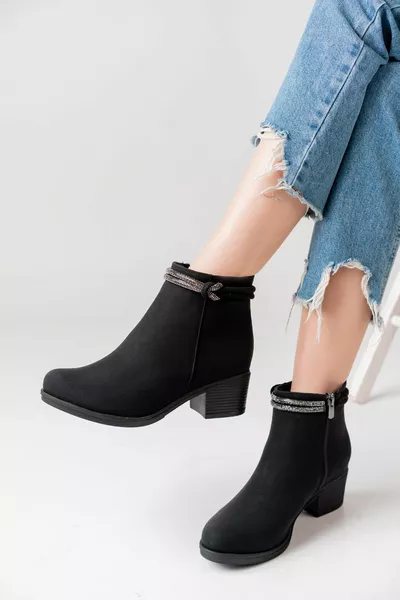 روبي المرأة من جلد الغزال الحجر الأسود بسحاب أحذية قصيرة