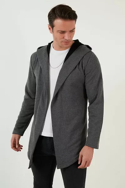 Cardigan en maille de coton à capuche coupe ajustée Cardigan homme 