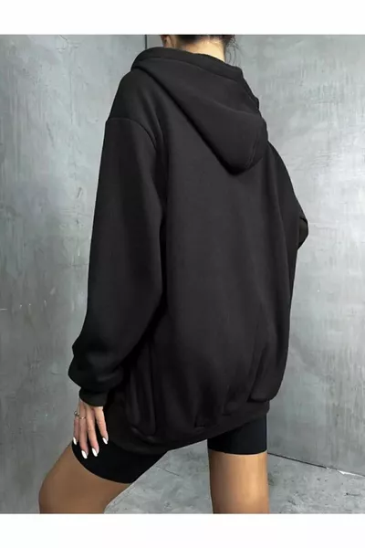 Hart Gedrukt Gebreid Katoen 2 draads Zwart Rits Vest Jas