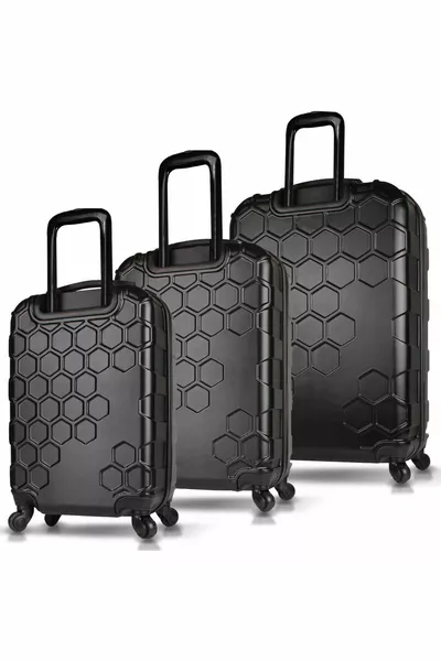 Honey Abs Kabine Mittleres und großes schwarzes 3-teiliges Kofferset