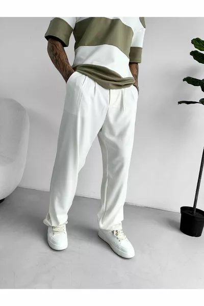 الرجال فضفاض صالح النسيج السراويل الأبيض