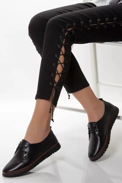 Cuir véritable Noir Femmes Cuir Casual Chaussures 