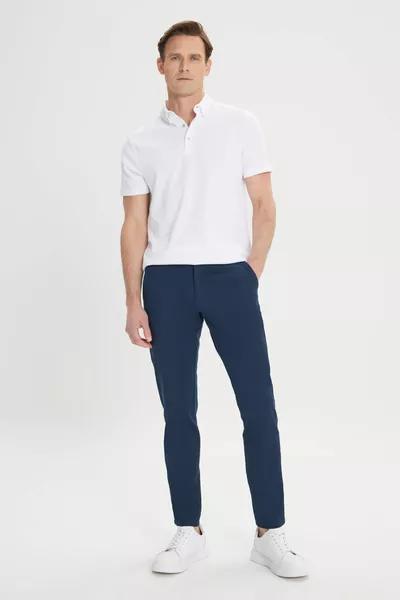 Pantaloni chino elasticizzati da uomo in tela blu navy Slim Fit Slim Fit con tasca laterale