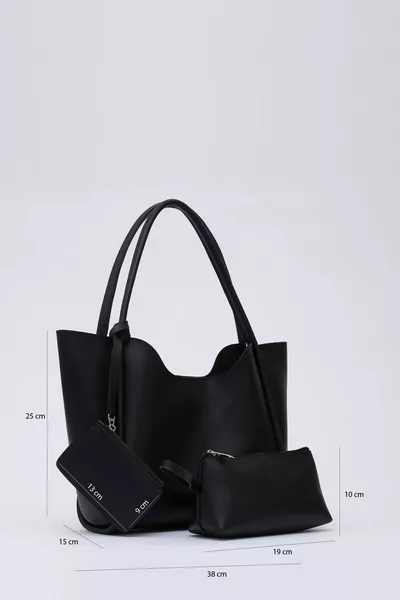Noir  Sac à main et à bandoulière pour femme avec bouton-pression Trousse de maquillage avec portefeuille en similicuir avec boutons-pression L : L : L : cm