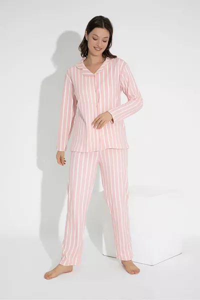 طقم بيجامة قطن بأزرار