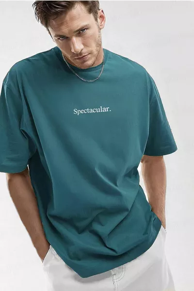 Men's Spectacular Petrol Green Crew Neck Oversize Salas T-Shirt