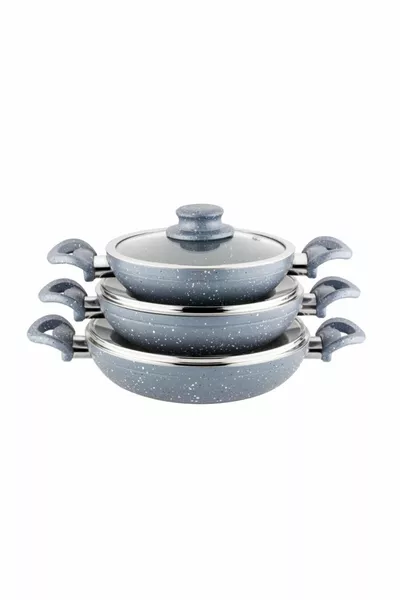  cm Deksel met dubbel handvat grijs graniet 3-delig Omelet/Gebakken Pannenset