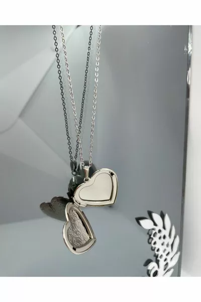 Gizli Resimli Gümüş Kalp Kolye