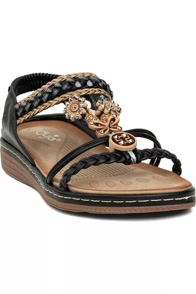  المرأة السوداء الحجر الملونة العظام الراحة أنيقة ضئيلة فرقة واحدة عارضة الصيف الصنادل أحذية