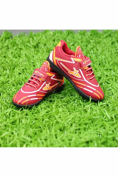 New Season Young Kids Gear Red Black Color Velcro Astroturf Shoes Football Boots