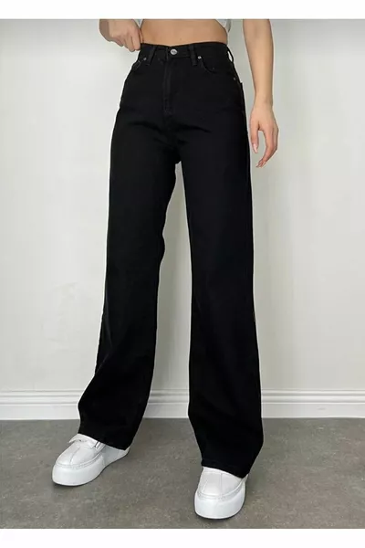 Jeans Dames Verbleekvrije Zwarte Super Hoge Taille Comfort Stretch Palazzo Jeans