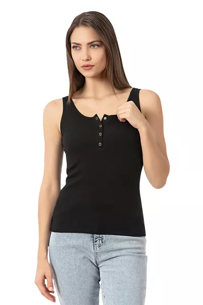 Özkan  Canotta Donna in Cotone con Lycra, Costine Elastiche, Comoda, con Bottoni sul Davanti e Spalline Spesse