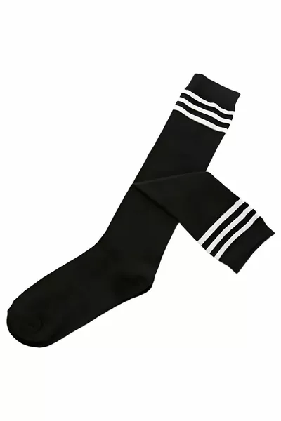 Women's White 3-Stripes Black Over-the-Knee Cotton Socks